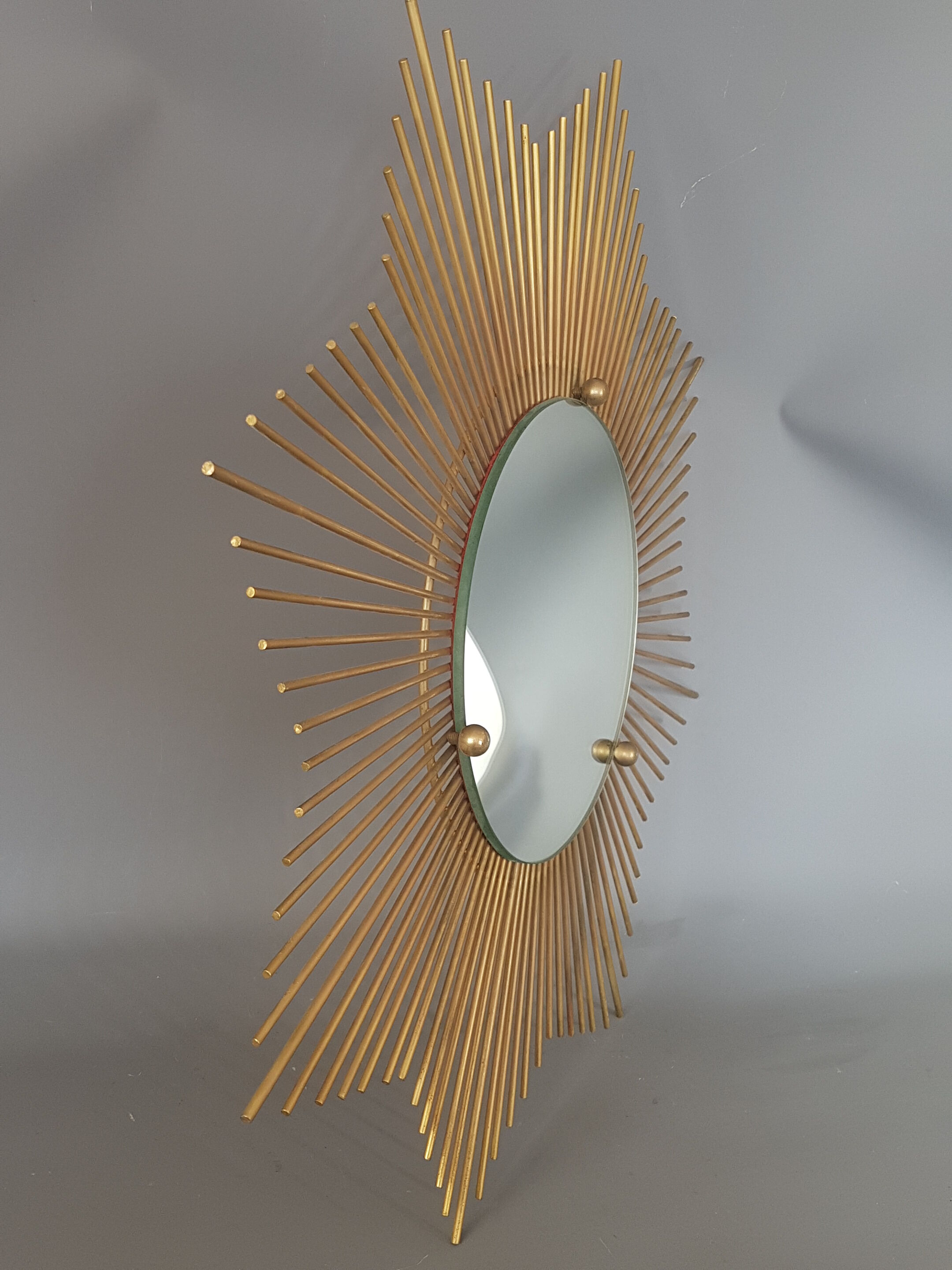 Large golden starry sun mirror vintage 70s 68cm