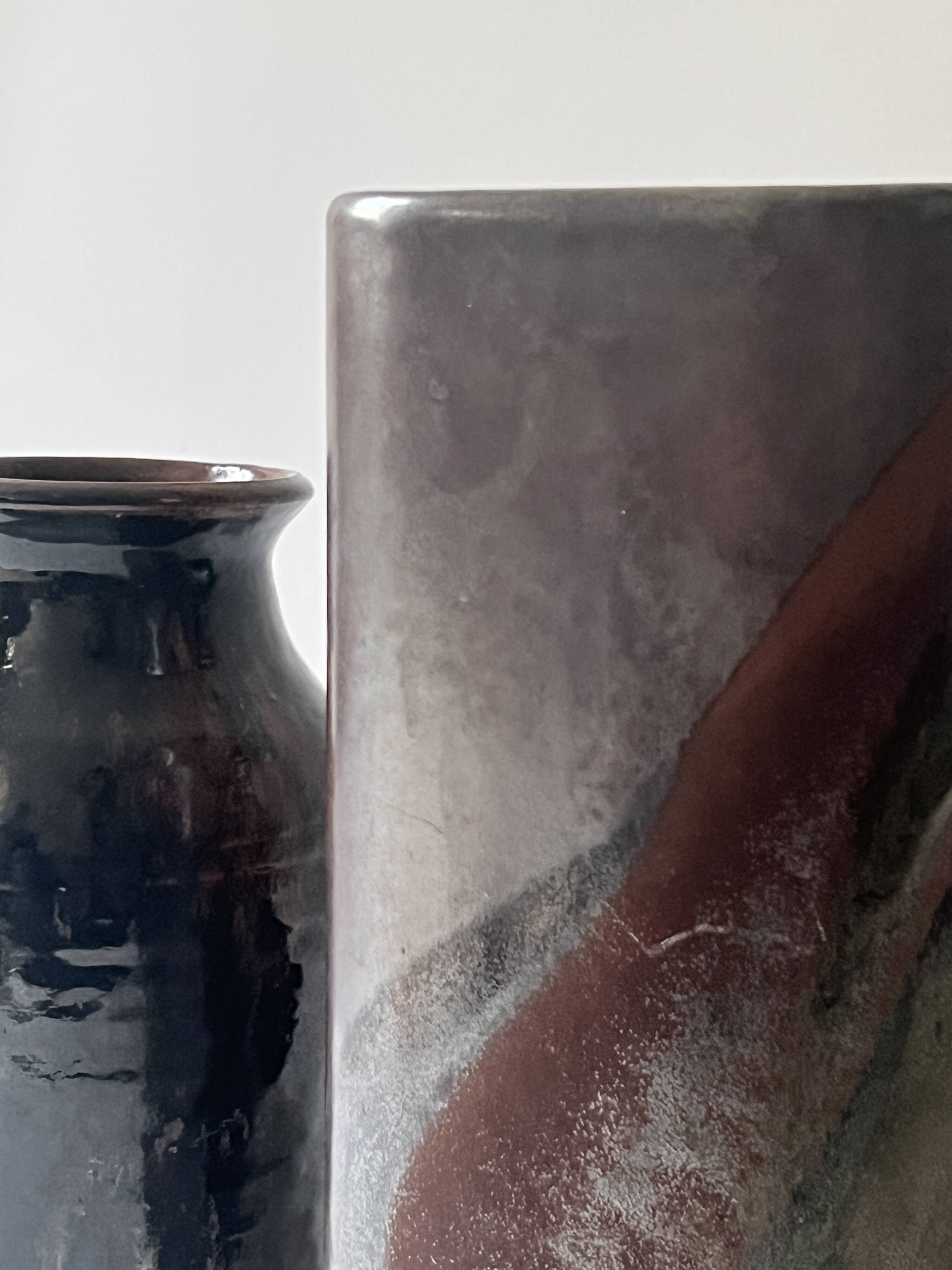 Large iridescent ceramic vase signed Jean Yves Lemonnier, France 1970