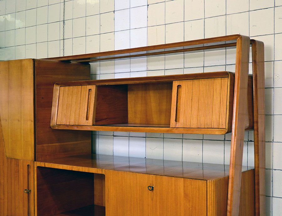 Mid-century living room furniture in ash wood with suspended parts