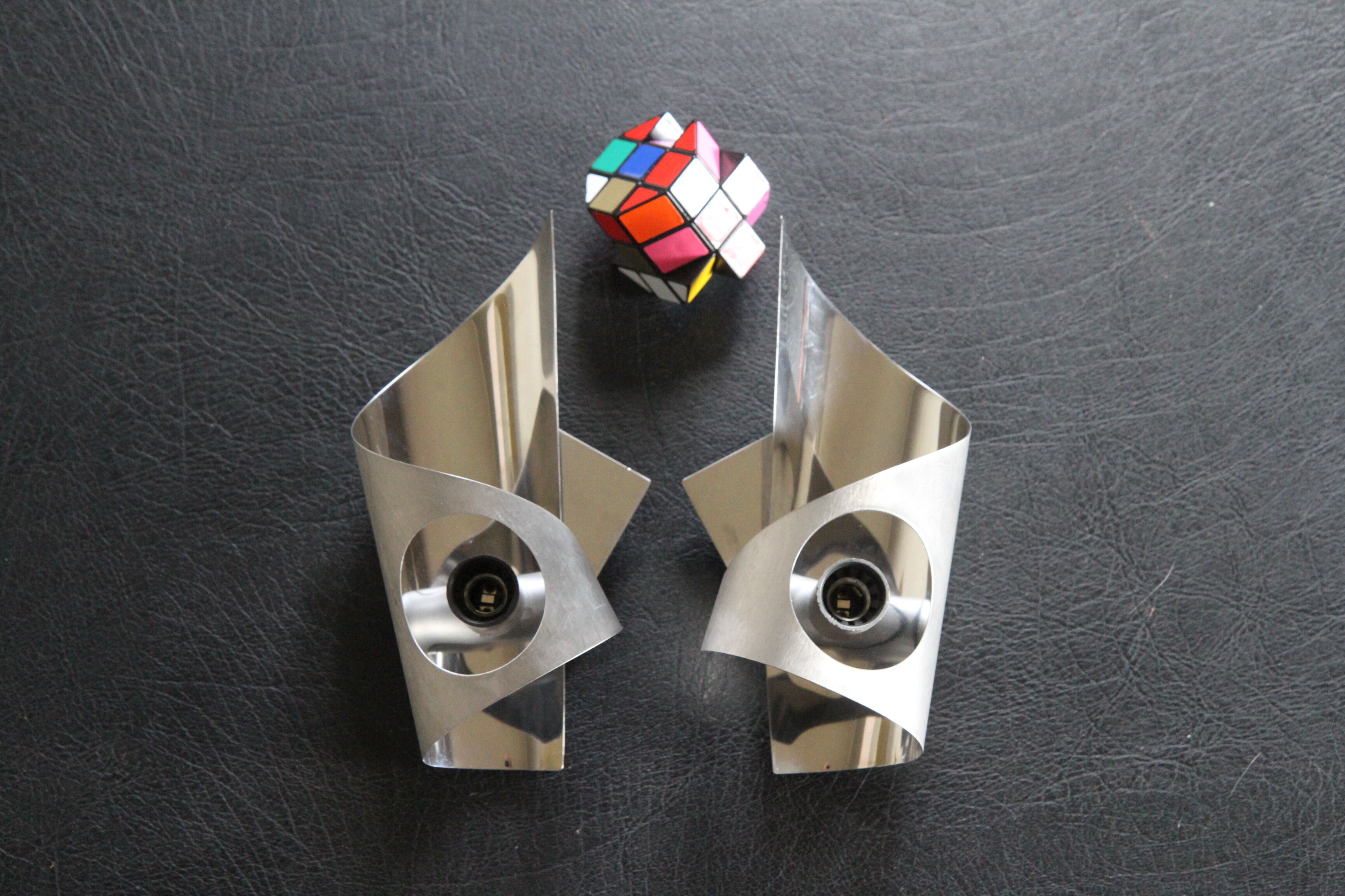 Polished and brushed stainless steel sconces 1970