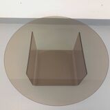 Vintage round coffee table in glass and plexiglass, Space Age style from the 70s.