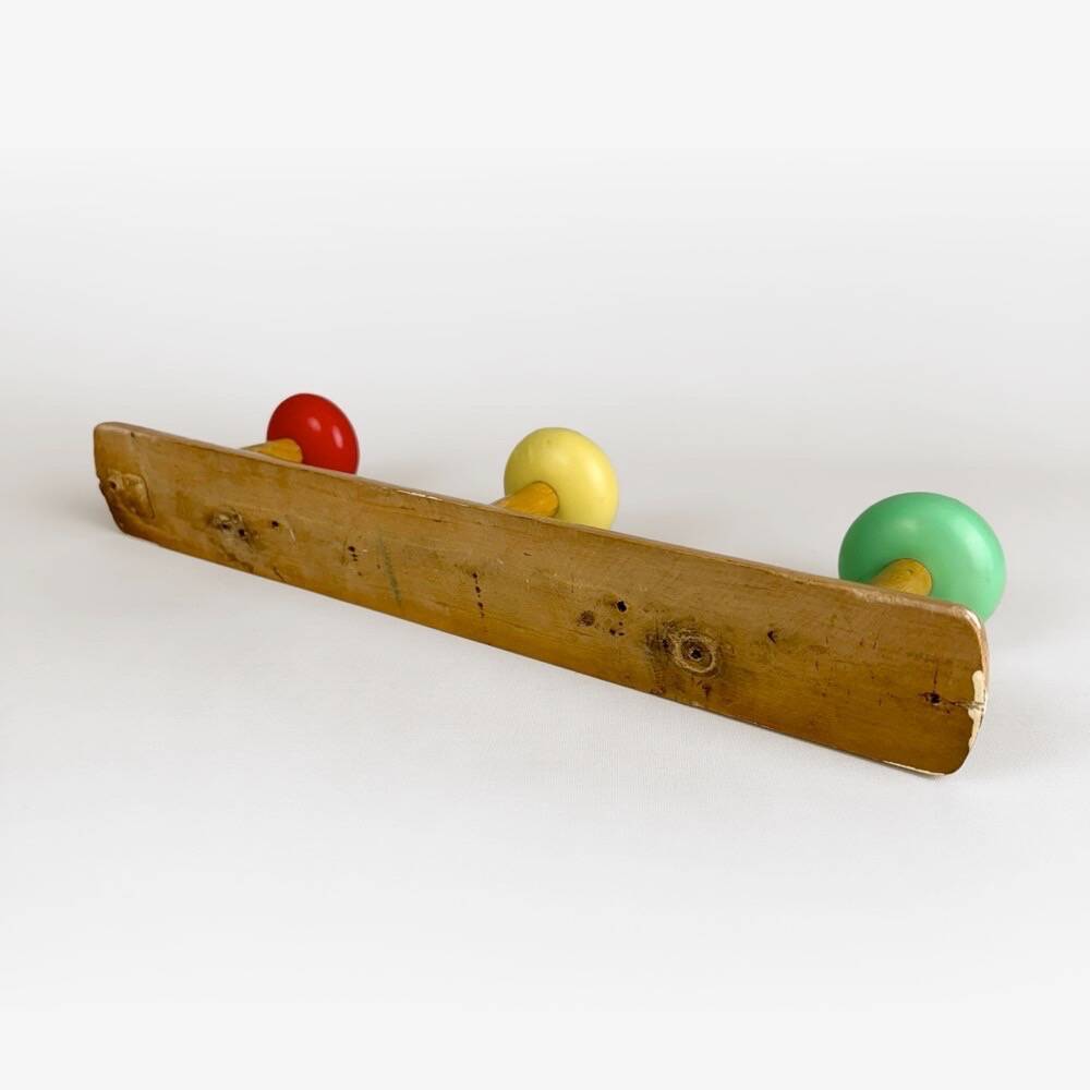 Wooden coat rack with multi-colored balls from the 60s