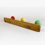 Wooden coat rack with multi-colored balls from the 60s