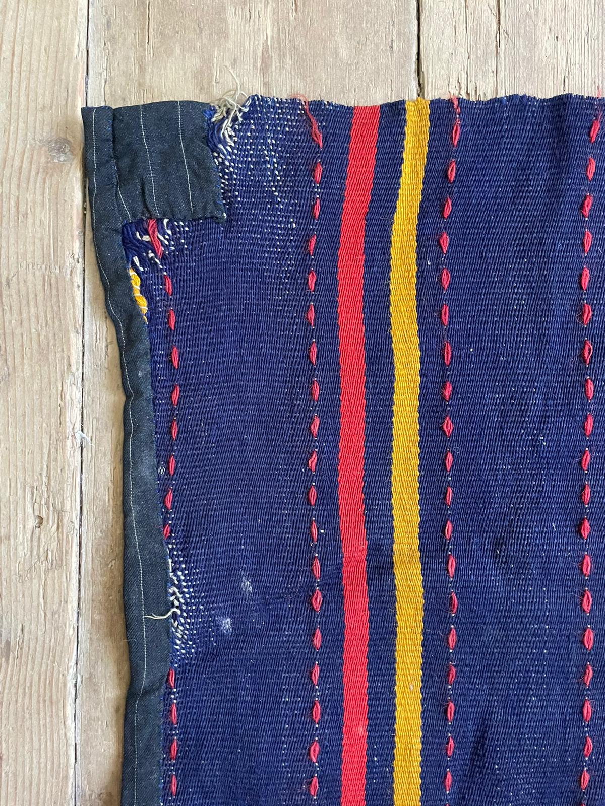 Romanian rug handwoven in wool, purple background with red and yellow stripes 183x133cm