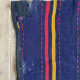 Romanian rug handwoven in wool, purple background with red and yellow stripes 183x133cm