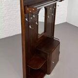 Art deco cloakroom coat rack in wood, mirror and chrome metal