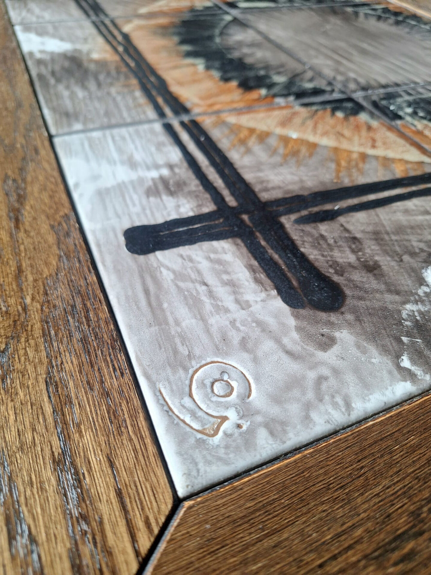 Vintage coffee table Trioh Møbelfabrik Denmark, ceramic by Ox-Art