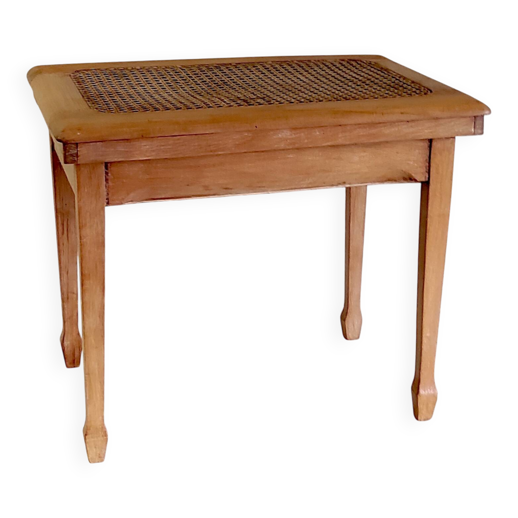 Solid wood and cane side table - mid 20th century