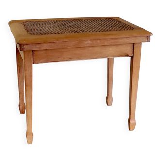 Solid wood and cane side table - mid 20th century