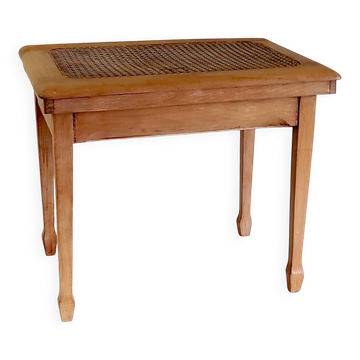 Table d'appoint en bois massif et cannage - mid. XXème