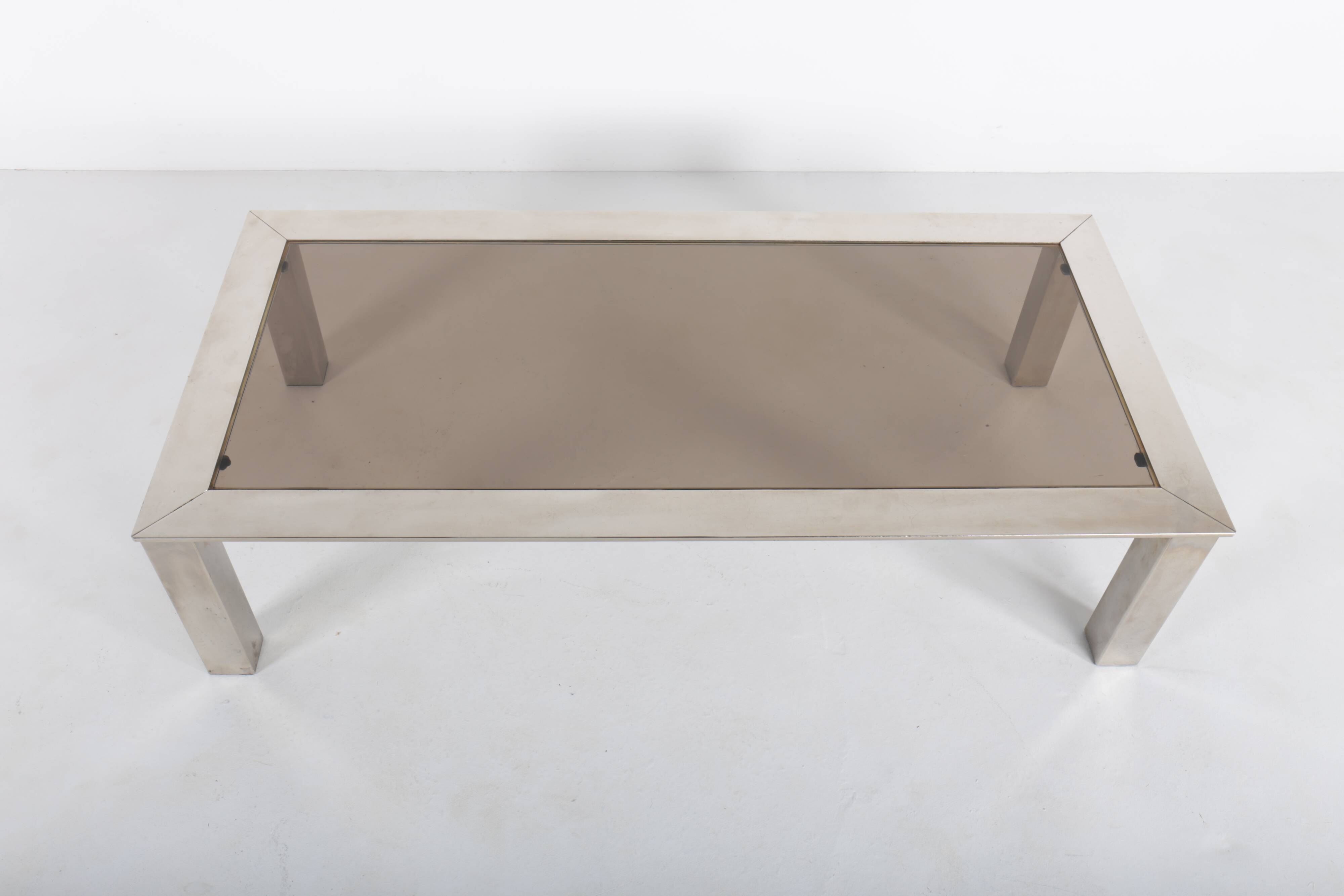 Chromed steel and smoked glass coffee table, 1970s