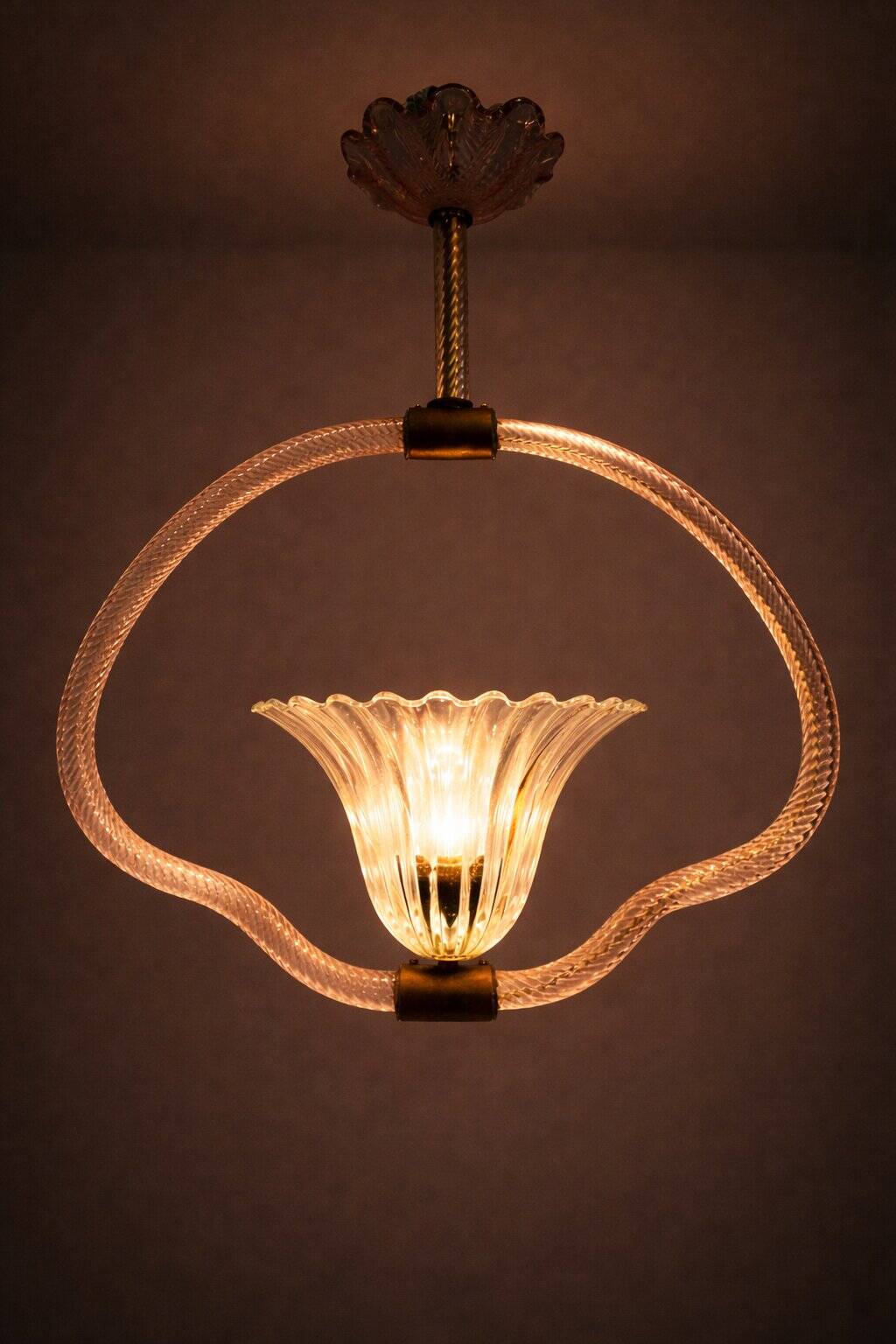 Art Deco Chandelier attributed to Barovier & Toso, Murano Glass, 1940s