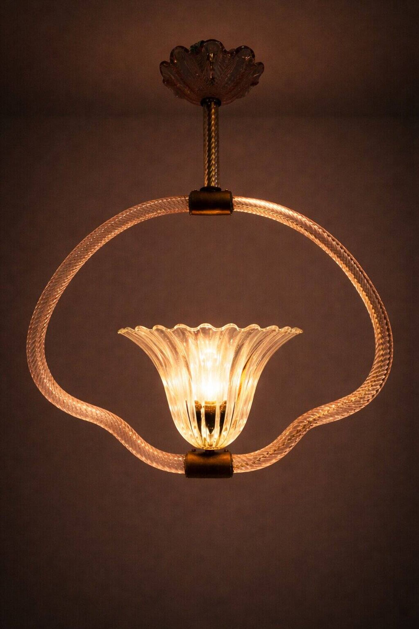 Art Deco Chandelier attributed to Barovier & Toso, Murano Glass, 1940s