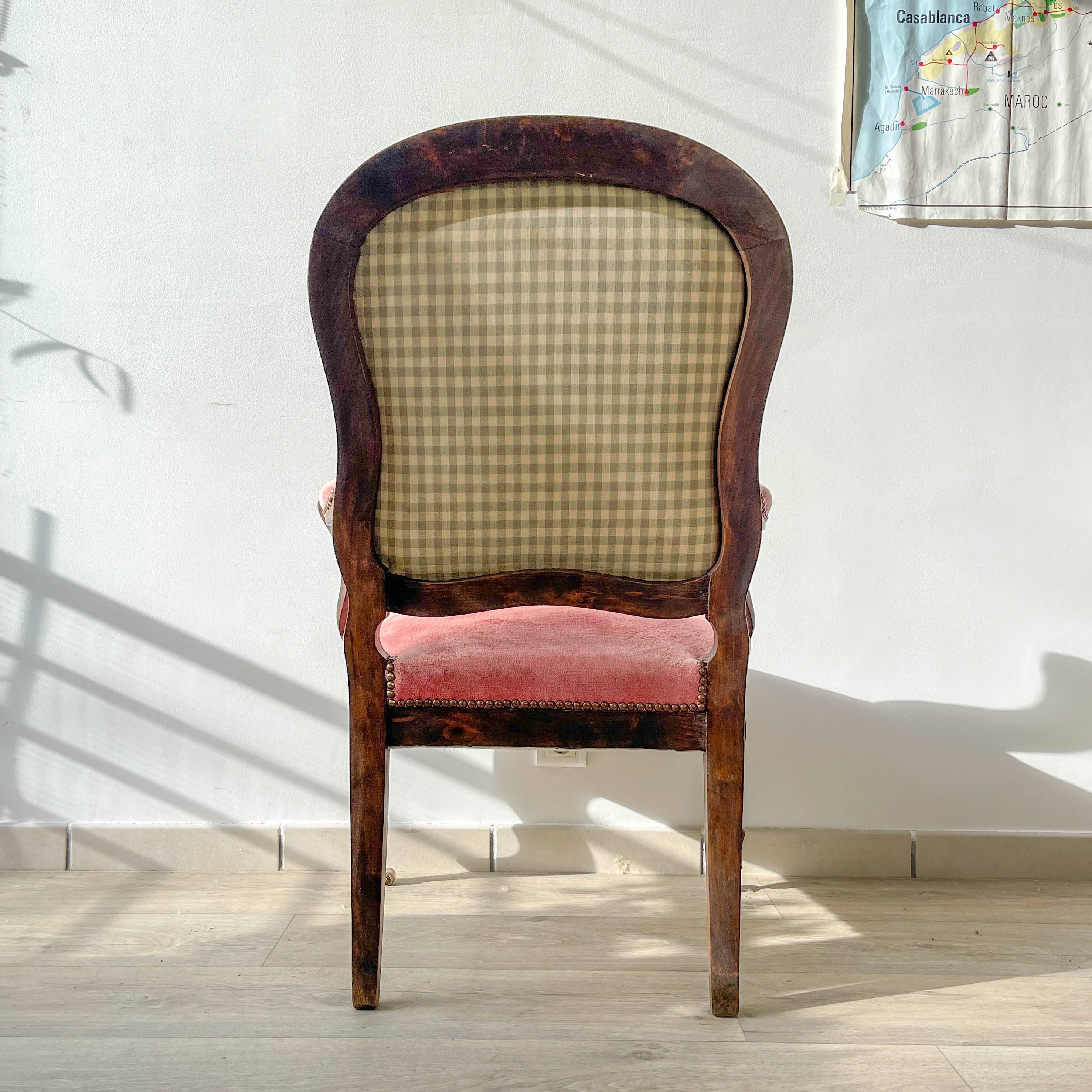 Louis Philippe armchair in pink velvet