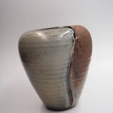 Blue and brown stoneware vase