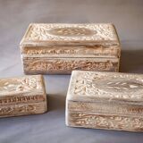 Hand-carved wooden boxes with ivory inlays