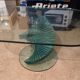 90s Sculptural Glass Coffee Table - Aqua Spiral Base