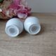 Set of 4 egg cups with spoons, colourful vintage salt and pepper shakers.