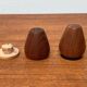 Set of 2 teak salt and pepper shakers from mid-century, 1960s.