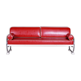 Cherry Red Leather Armchair made in 1930s by Slezak Factories - Restored