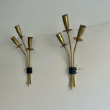 Pair of vintage wall lamps, solid brass, France 1950