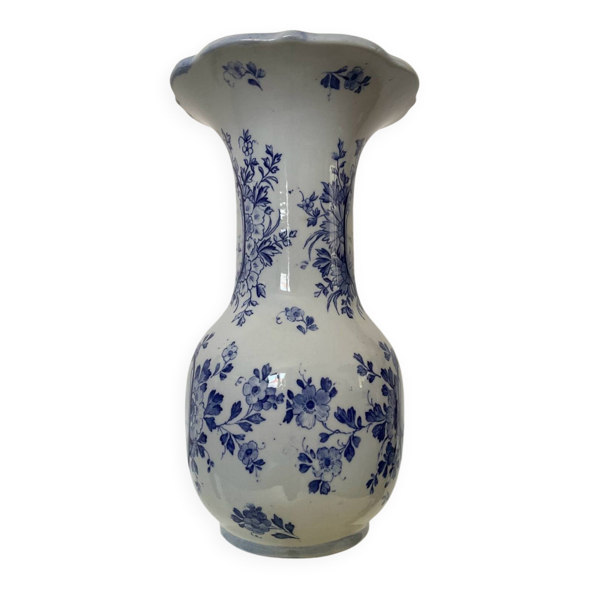 Large antique Delft blue and white porcelain vase signed