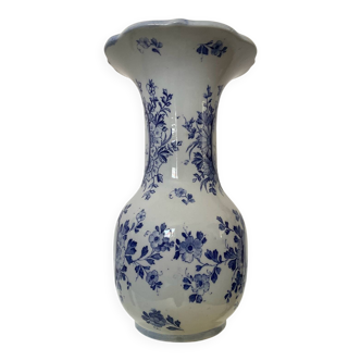 Grand vase ancien Delft en porcelaine blanc bleu signé