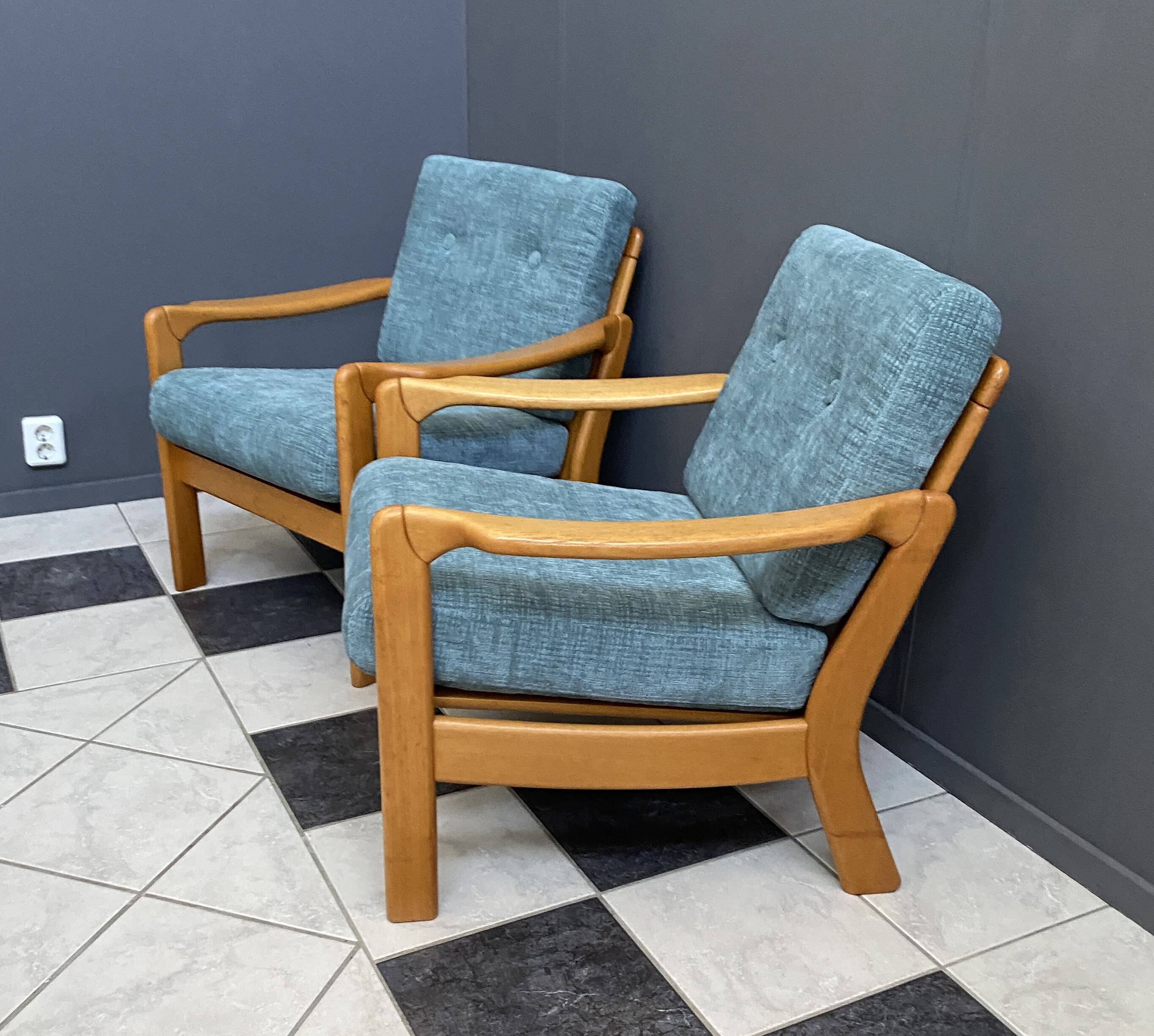 Walter Knoll blue fabric armchairs 1960s