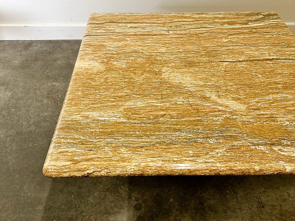 XL vintage square caramel travertine coffee table, 1980s