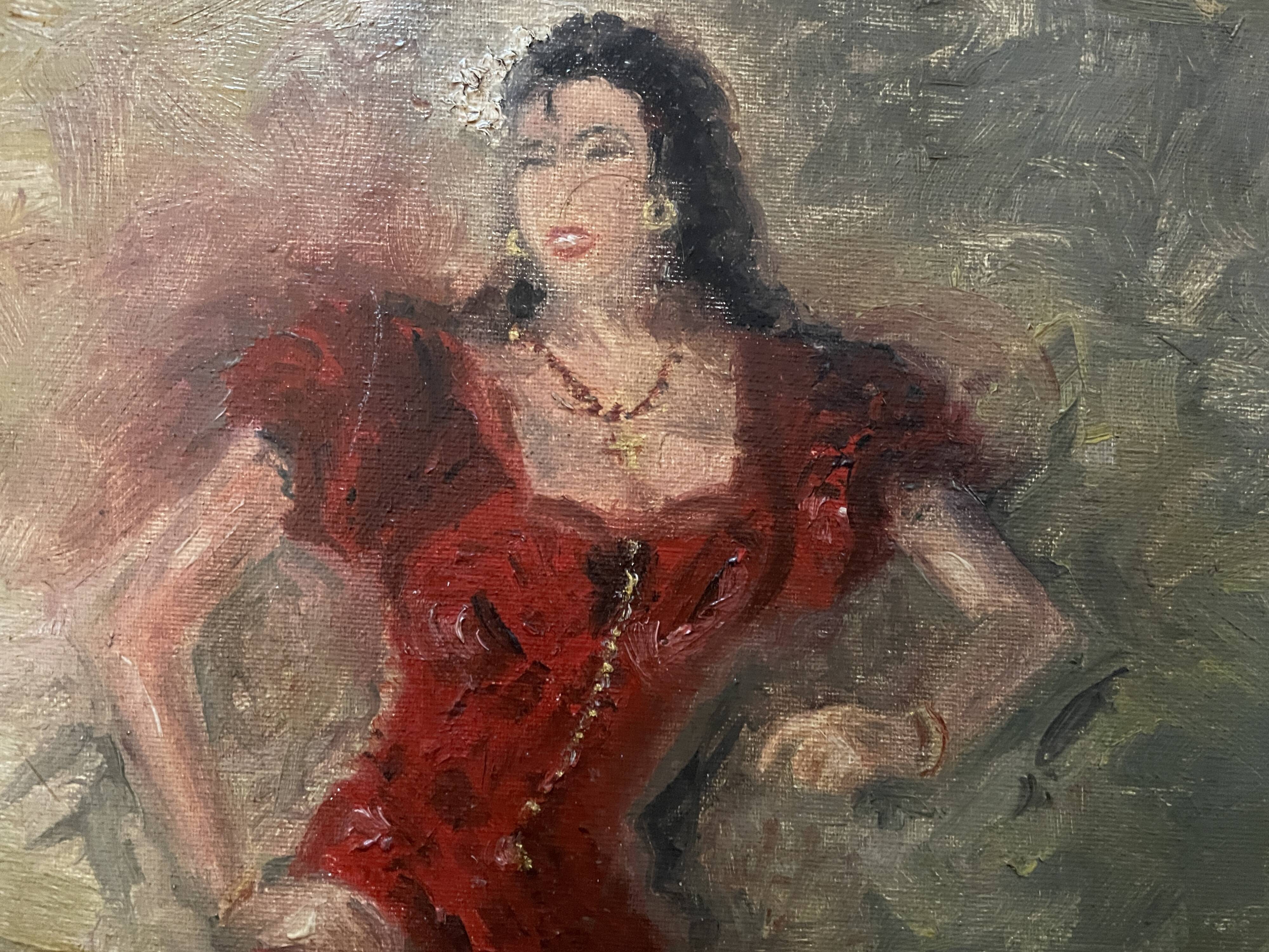 Signed oil painting on cardboard canvas "Flamenco dancer"