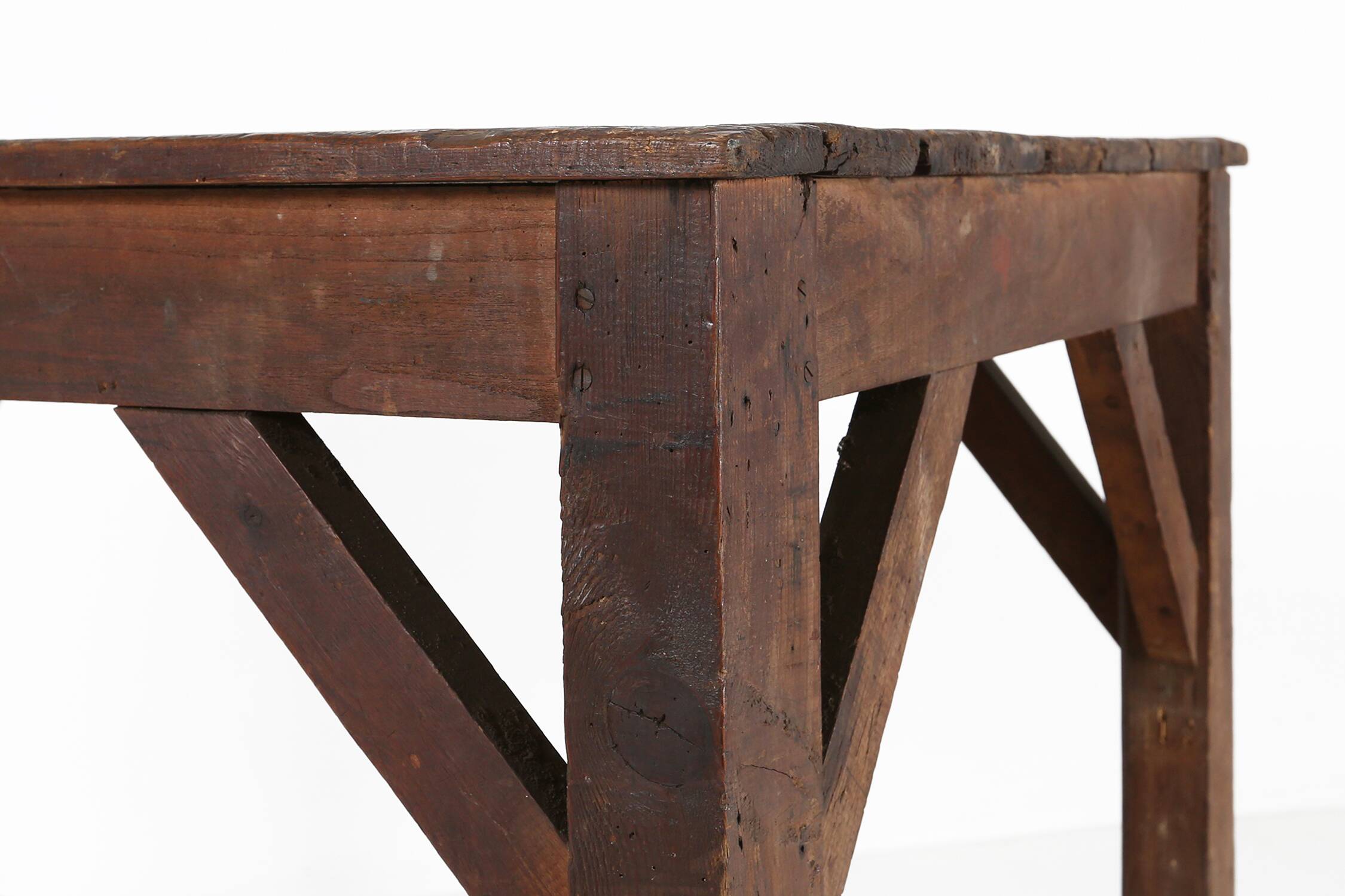 Console industrielle française en bois massif, années 1920