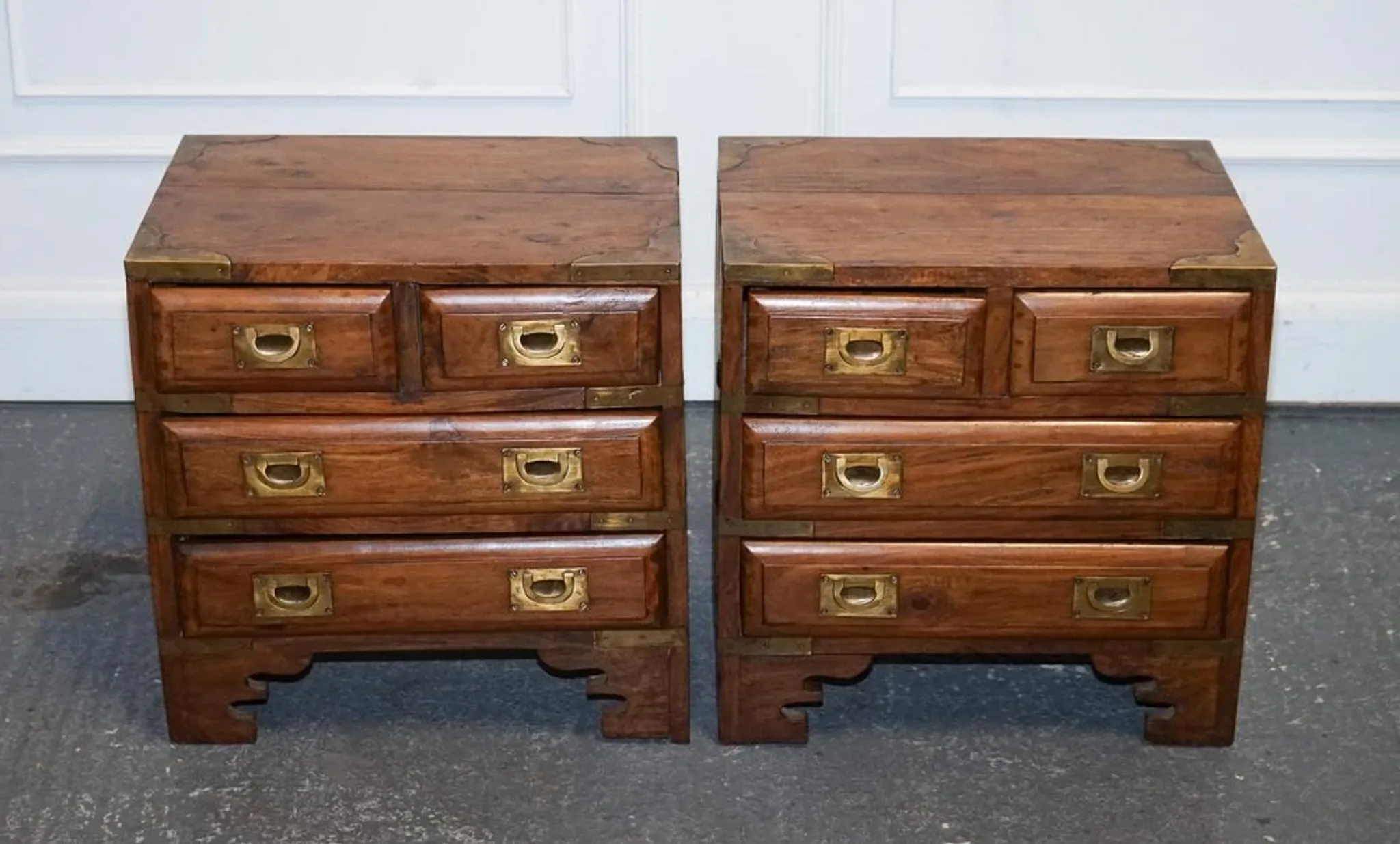 Vintage Military Campaign Brass Bedside Tables, Set of 2