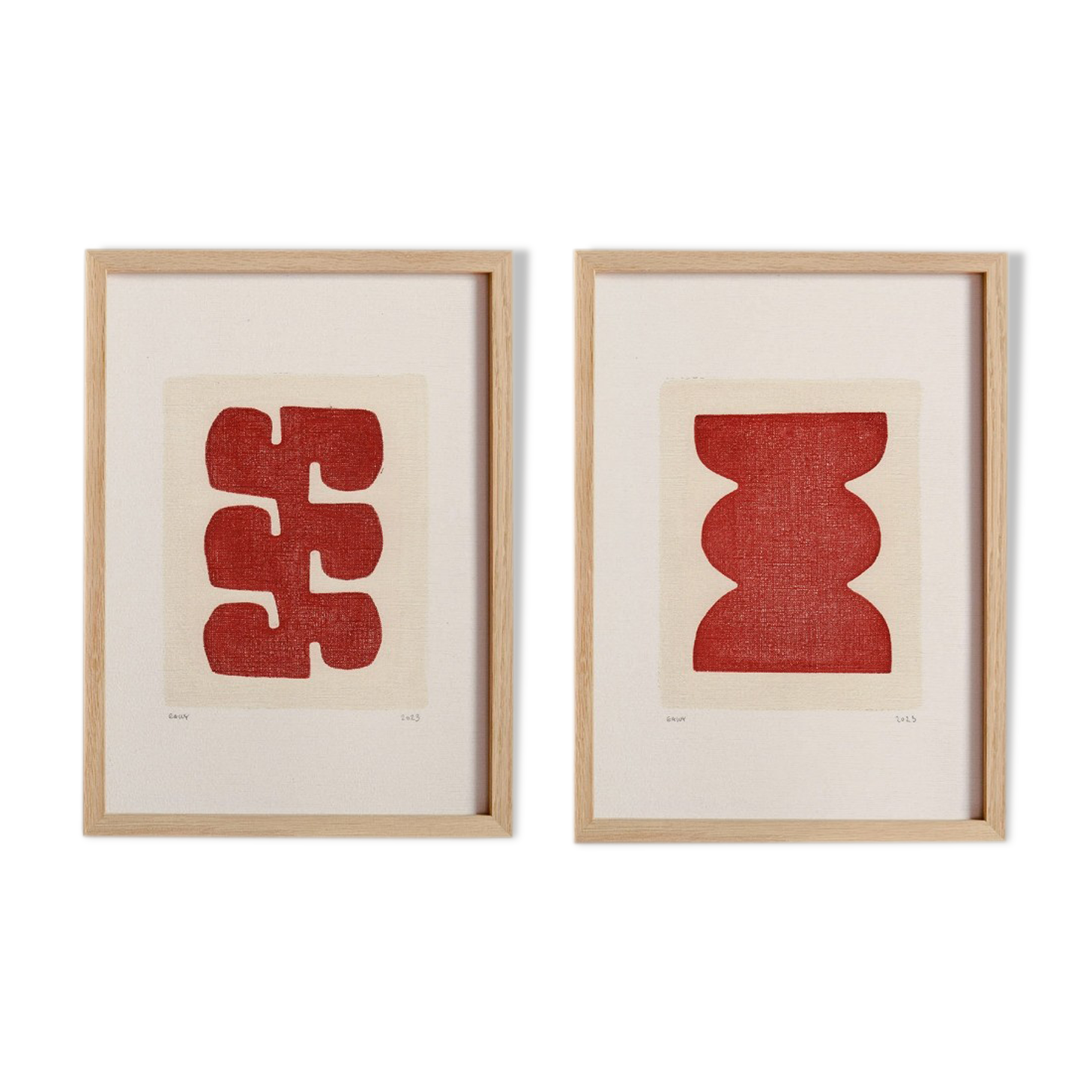 Duo de peintures sur papier - rouge brûlé - signés Eawy