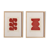 Duo of paintings on paper - burnt red - signed Eawy