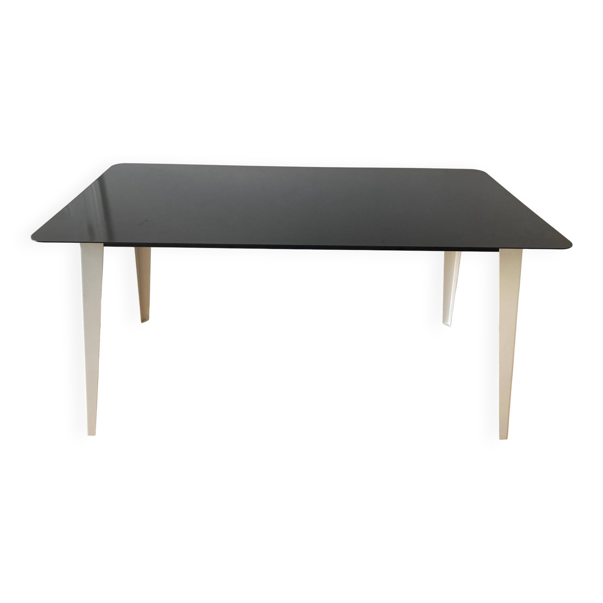 Black and white powder-coated metal dining table - Prouvé style
