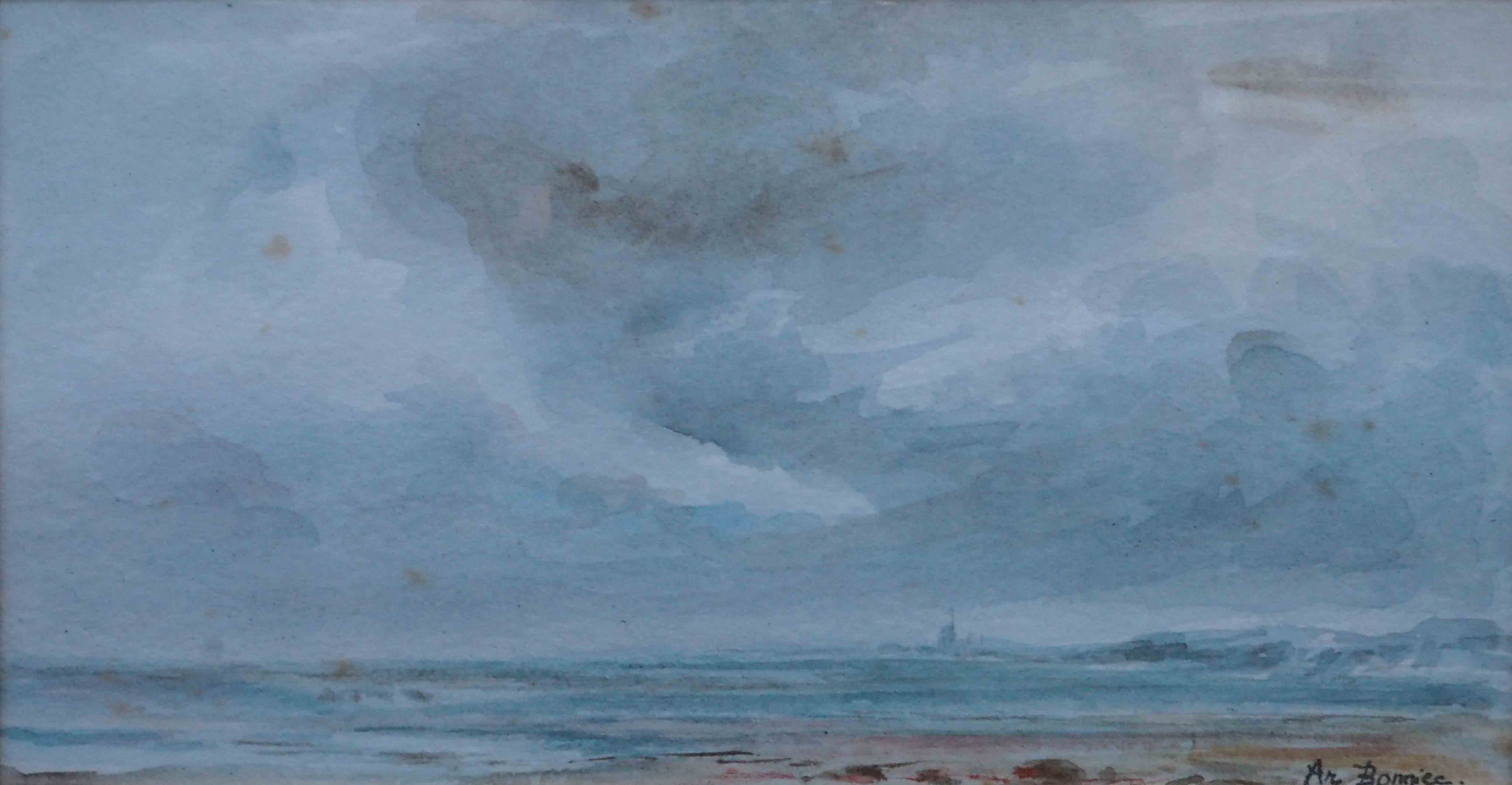 Watercolor painting marine seaside beach signed ar bonniec + frame