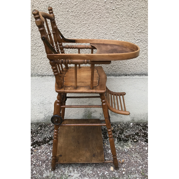 Chaise haute bébé Baumann ancienne bois transformable en petit bureau
