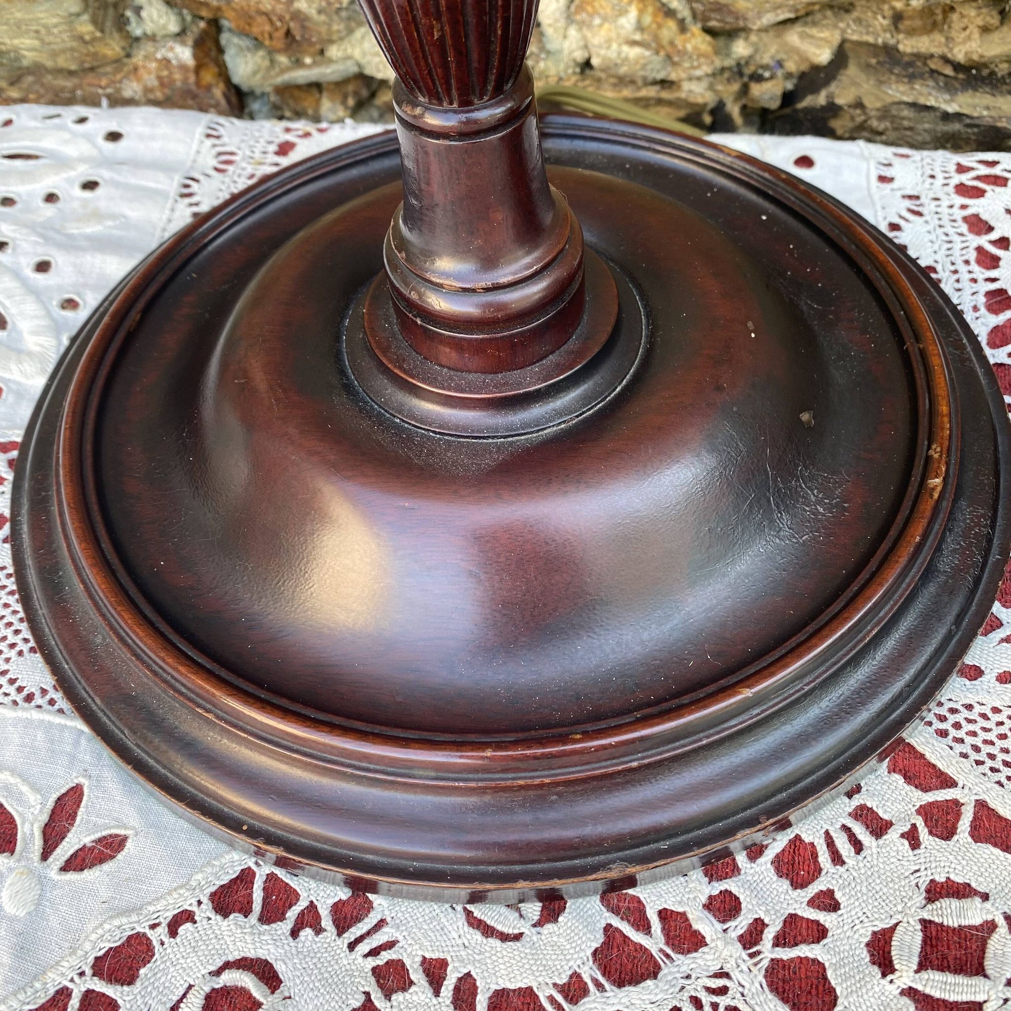 Pair of large retro lamps with wooden column base 72 cm