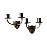 Pair of sconces, medieval style, wrought iron and hammered