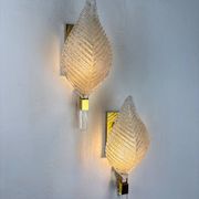Pair of leaf-shaped wall sconces by Barovier & Toso, Murano glass, Italy 1950s