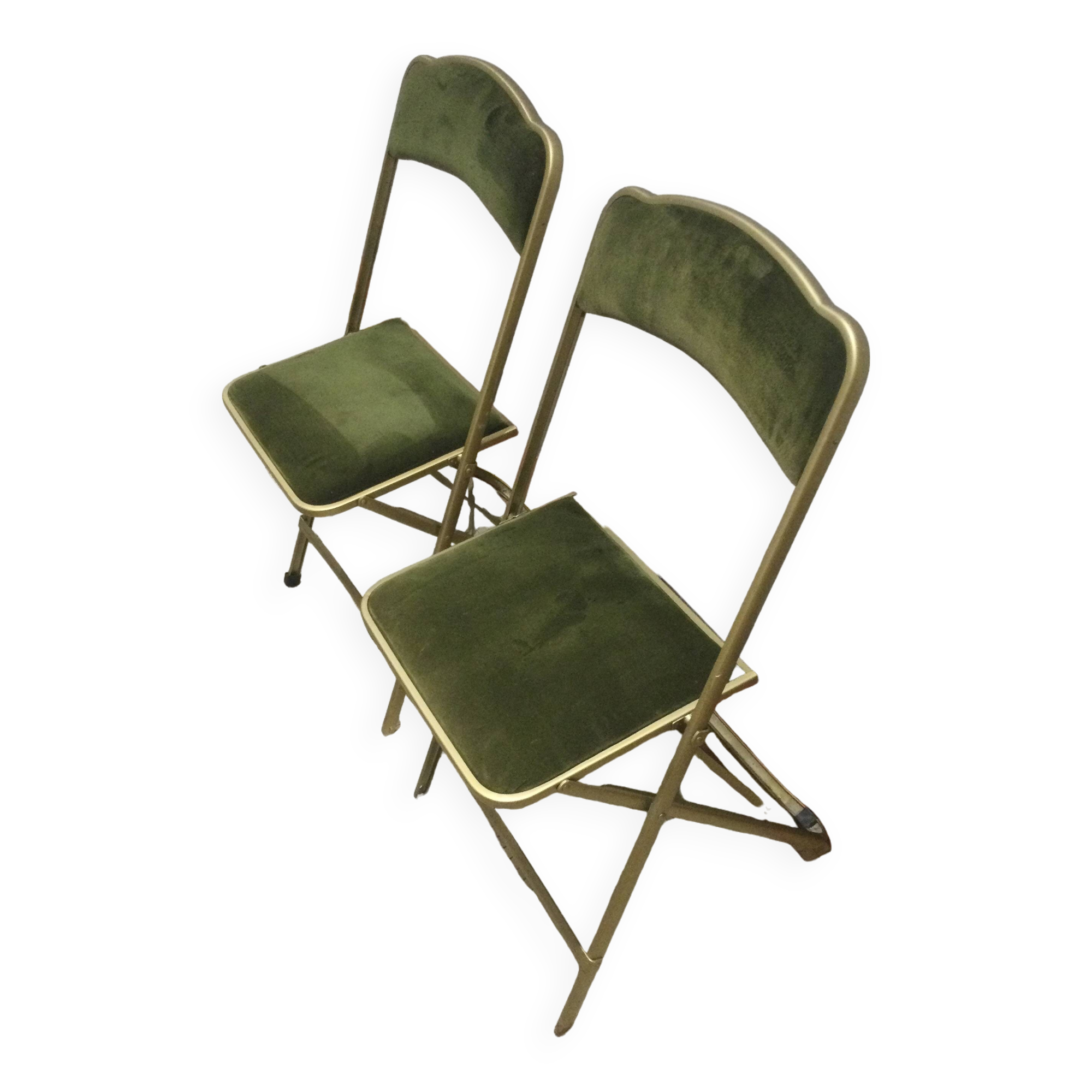 Pair of folding velvet chairs "Opera"