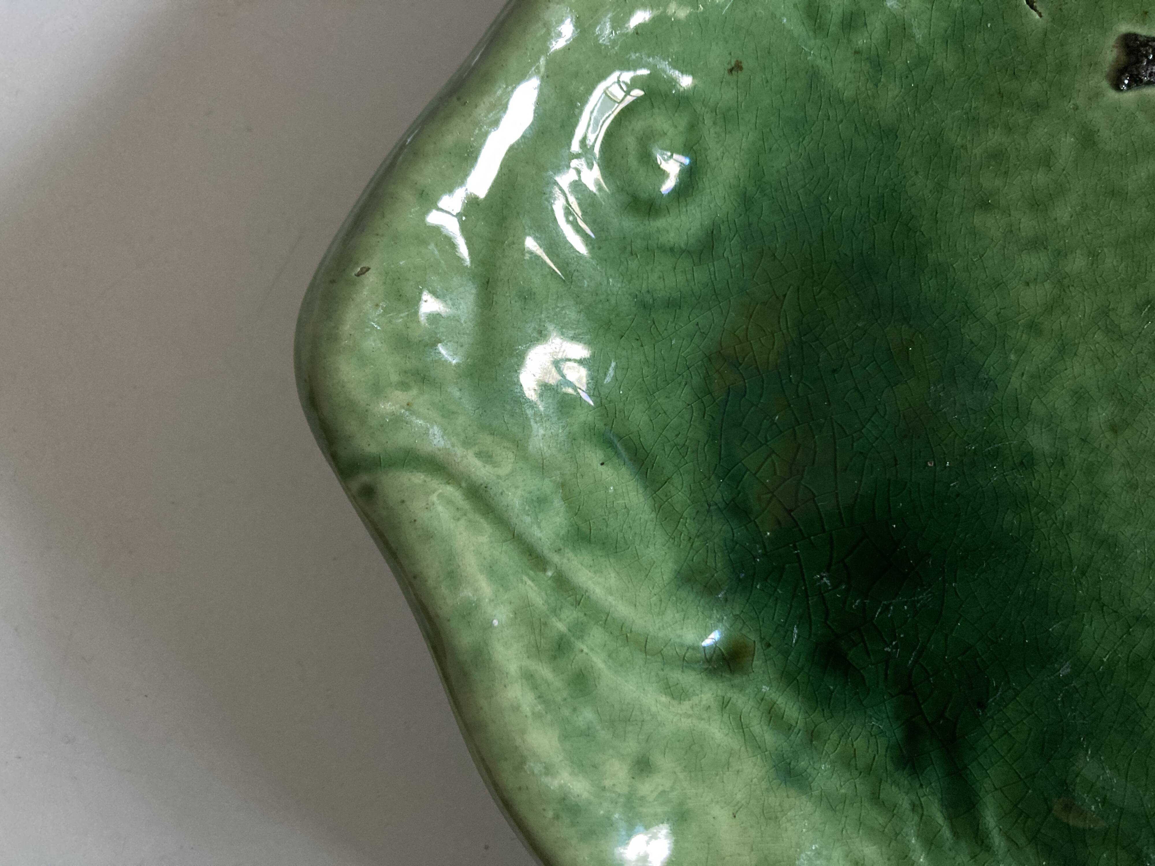 Aegitna deep dish in green glazed earthenware Fish Vallauris 1960