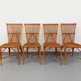 Set of 4 vintage Audoux Minet rattan chairs from the 1950s and 60s.