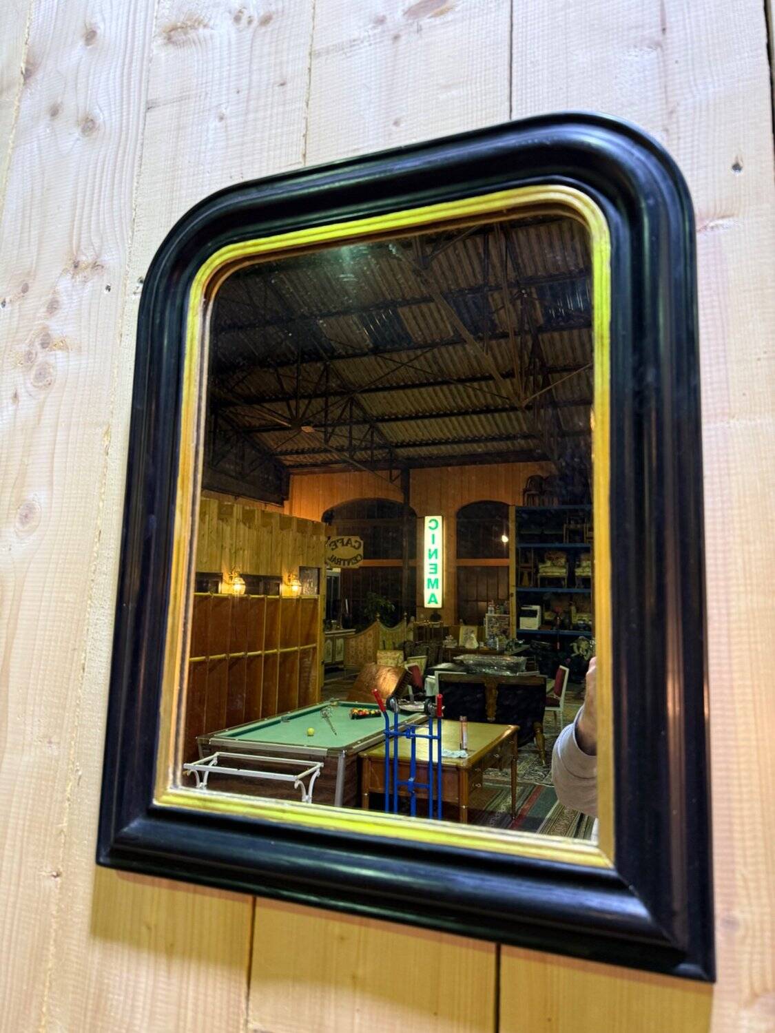 Napoleon III period mirror – Black lacquered wood & gold leaf fillet
