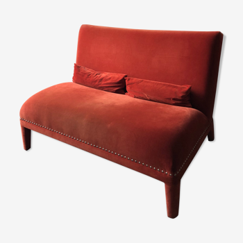 Rust Velvet Two-Seater Sofa