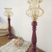 Vintage table lamps – Repainted glossy purple wooden bases + globes a