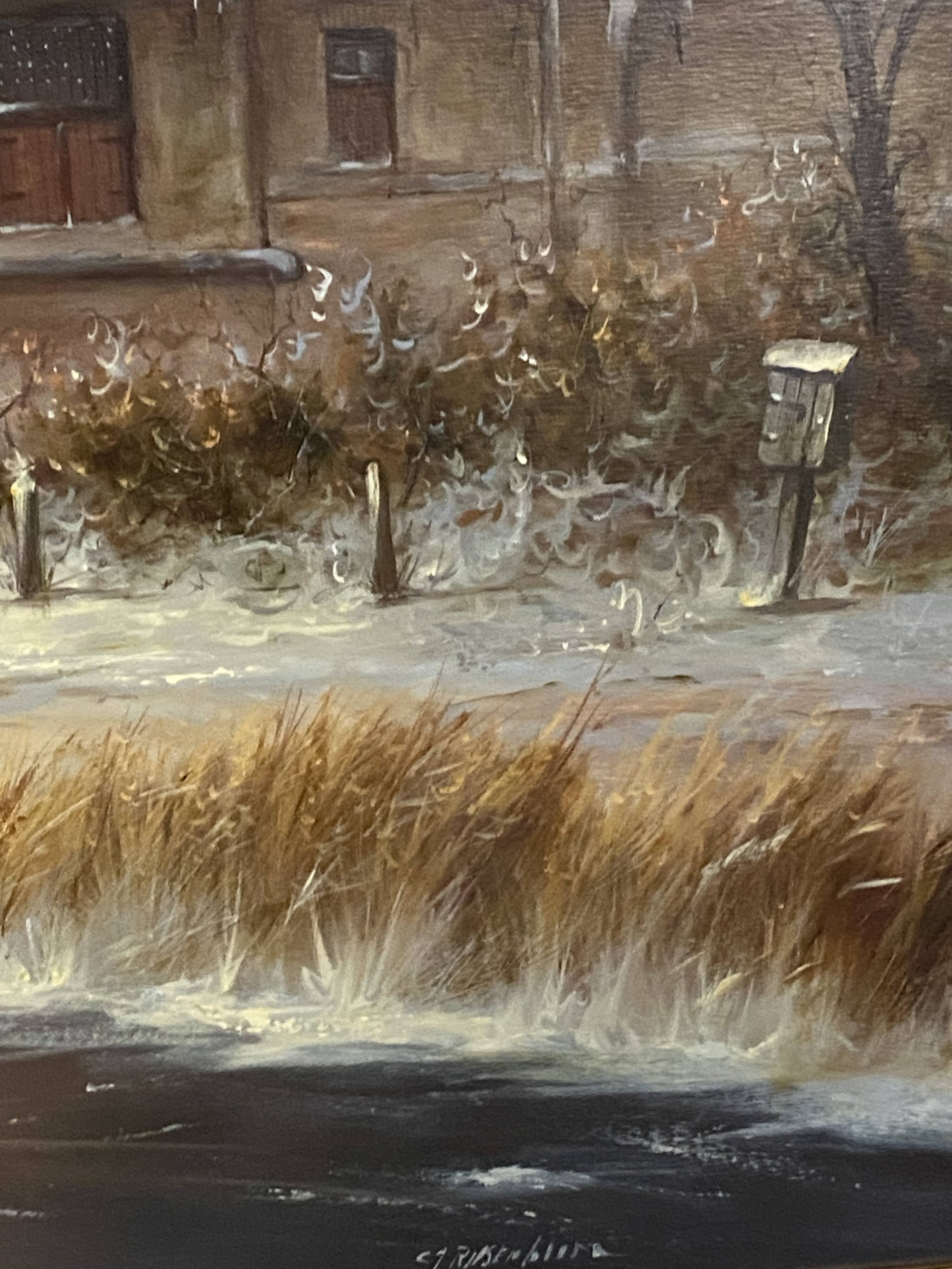 Huge oil painting on canvas Dutch school winter landscape 164x132