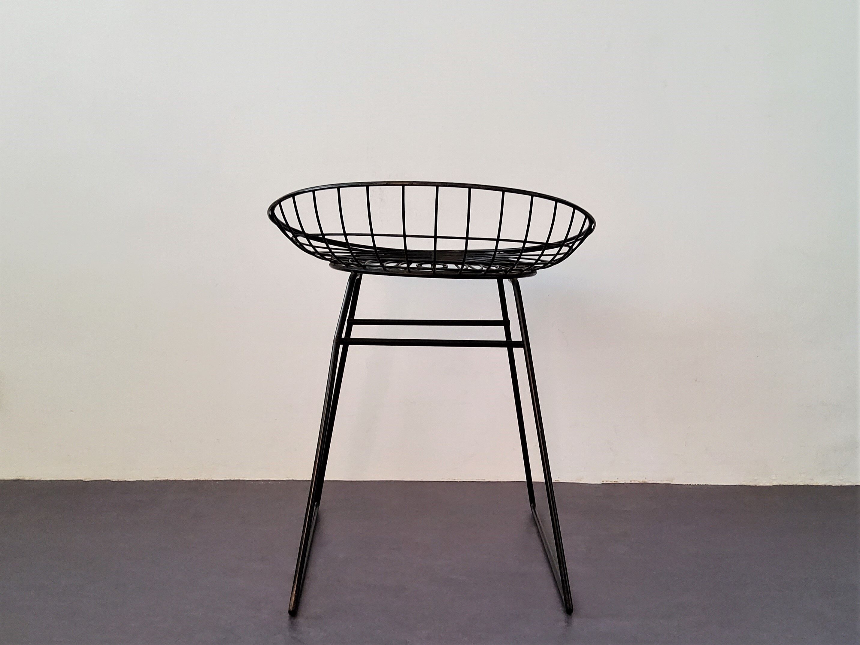 Black KM05 Wire Stool by Cees Braakman & Adriaan Dekker for Pastoe, 1960's