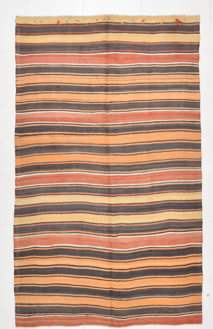 4x7 Pale Orange Kilim Rug, Rugged Rug, Antique Bohemian Style, 128x215Cm