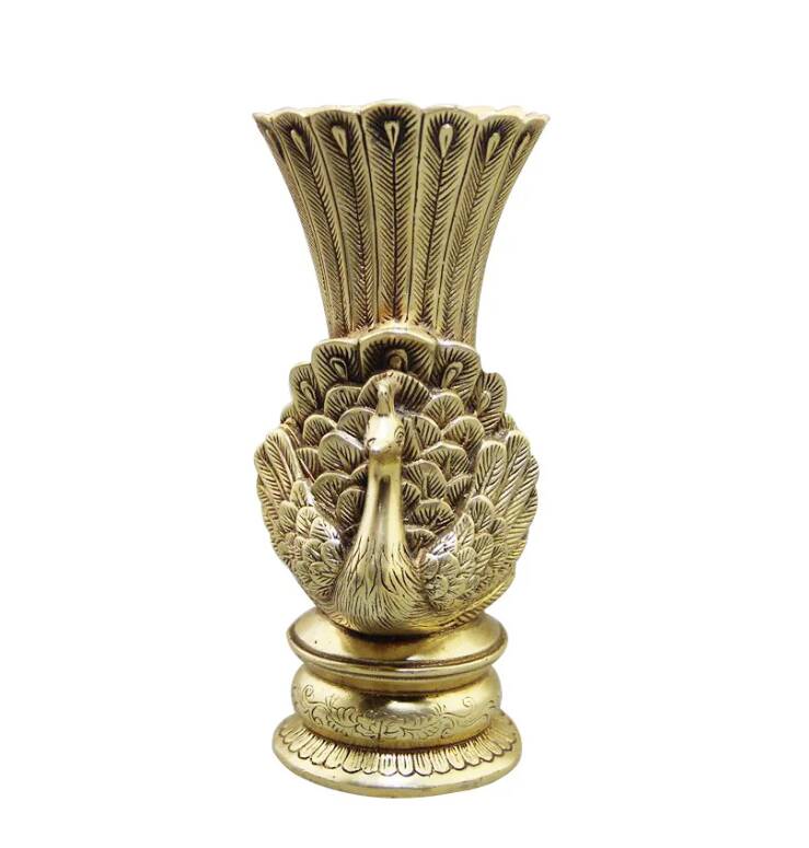 Antique Brass Peacock Vase, Home Decor, Modern Living Room Accent